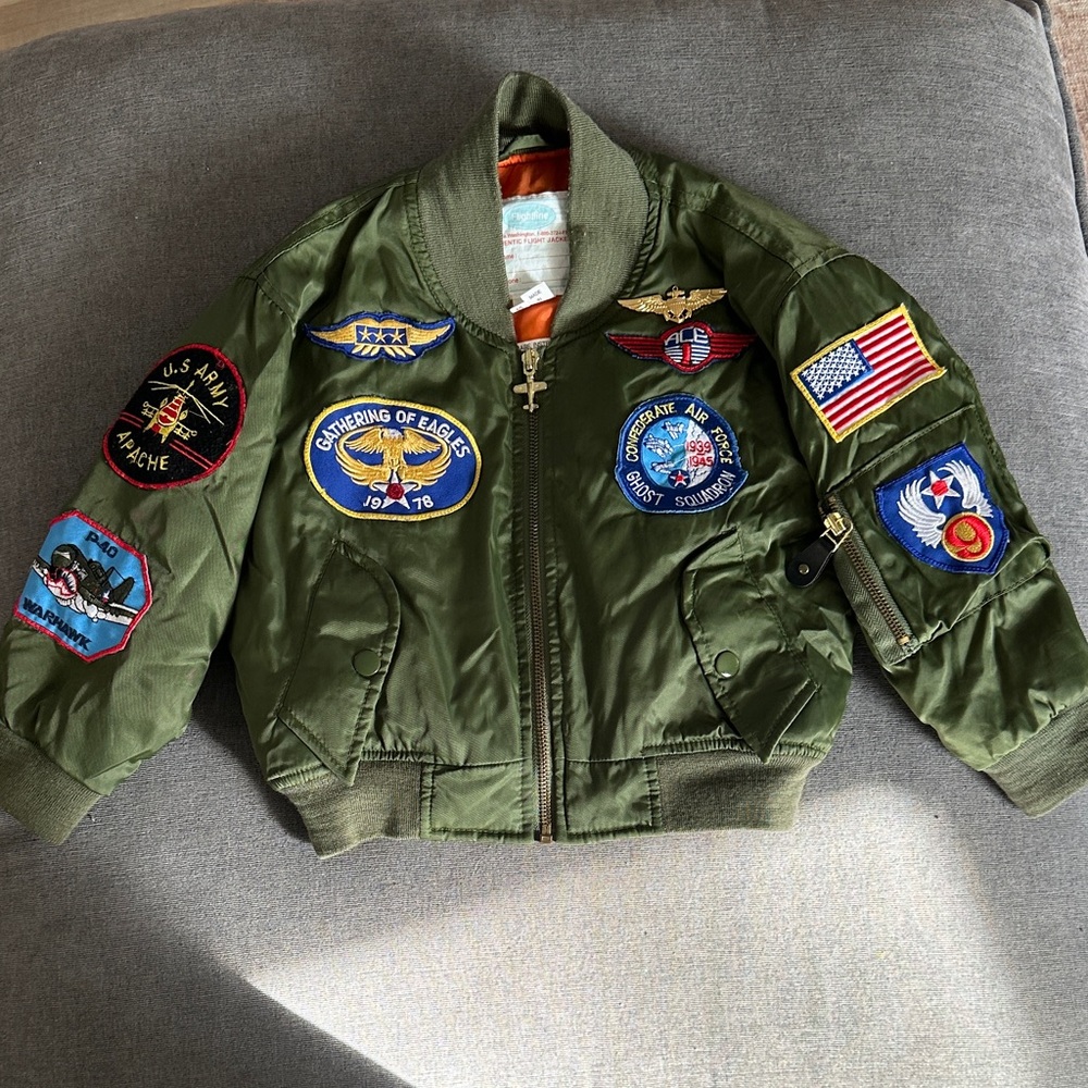 Kids Olive Green Puffer Jacket with Patches